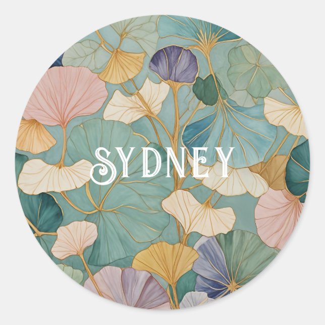 Whispering Pastel Gingko Classic Round Sticker (Front)