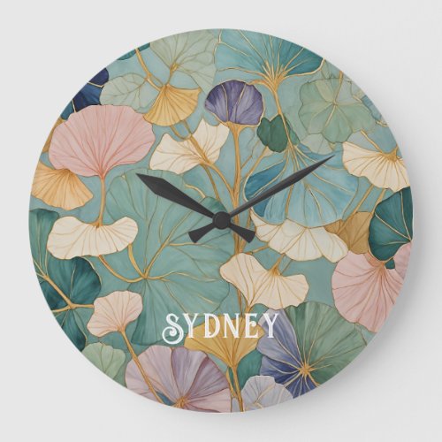 Whispering Pastel Gingko Large Clock