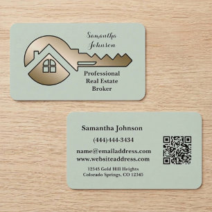 Whispering Sage Gold Key QR Code Real Estate Business Card