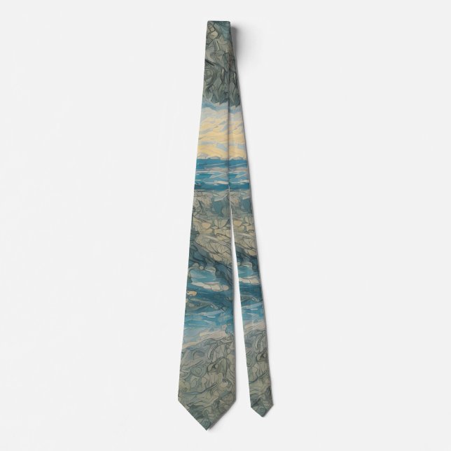 Whispering Waves: A Dance of Ocean and Sky Neck Tie (Front)