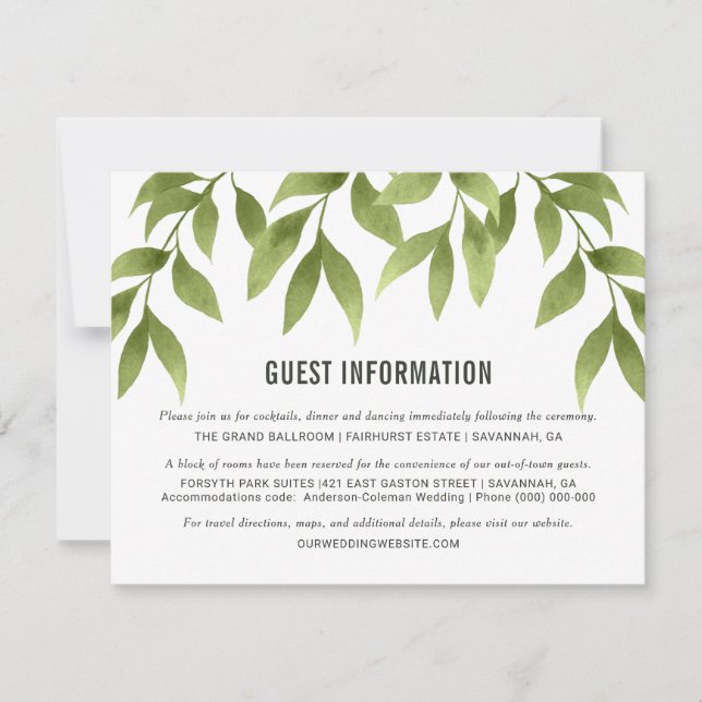 Whispering Willows Watercolor Greenery Details Invitation (Front)