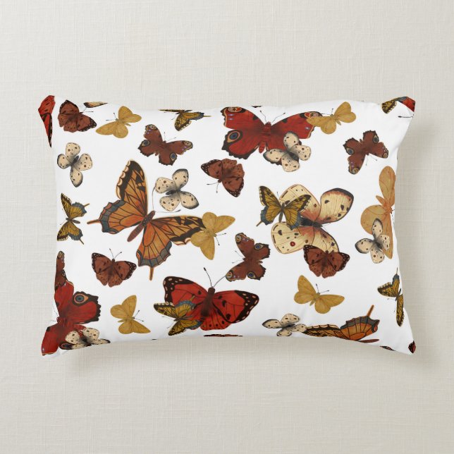 Whispering Wings – Butterflies on White Accent Pillow (Front)