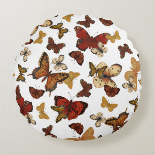 Whispering Wings – Butterflies on White Round Pillow