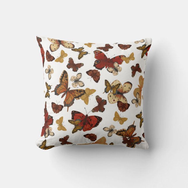 Whispering Wings – Butterflies on White Throw Pillow (Front)