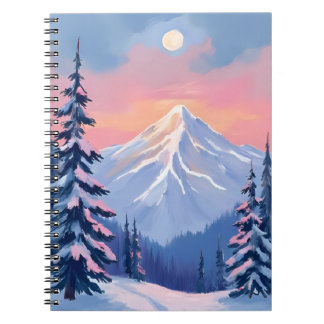 Whispering Winter Peaks Mountain Pastel Pink Sky Notebook
