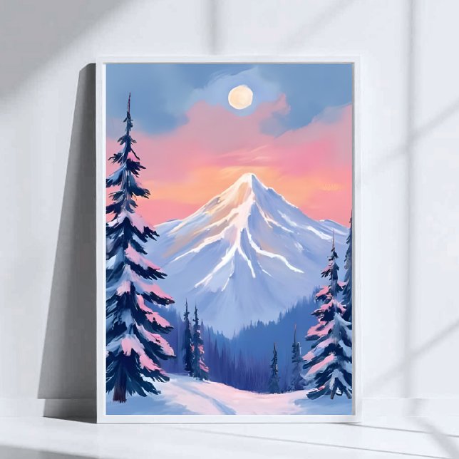 Whispering Winter Peaks Mountain Pastel Pink Sky Poster (Creator Uploaded)