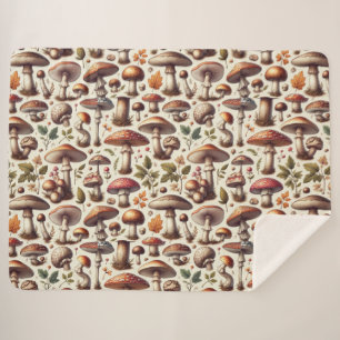 Whispering Woods: Seamless Mushroom Pattern Collec Sherpa Blanket