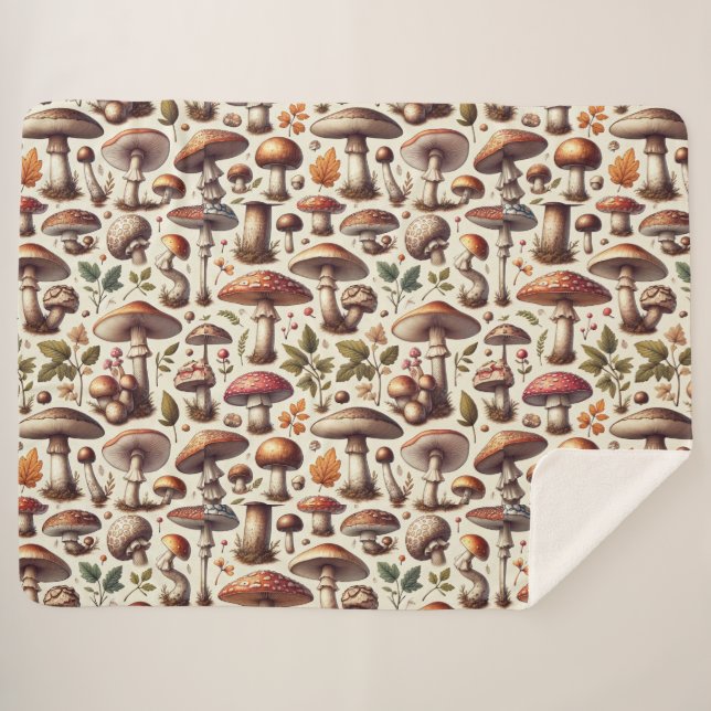 Whispering Woods: Seamless Mushroom Pattern Collec Sherpa Blanket (Front (Horizontal))