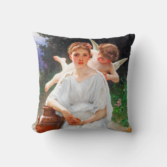 Whisperings of Love, Bouguereau Throw Pillow (Front)