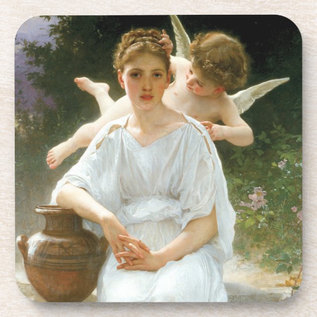 Whisperings of Love, First Reverie by Bouguereau Beverage Coaster (Front)