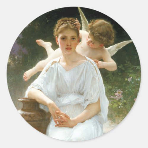 Whisperings of Love First Reverie by Bouguereau Classic Round Sticker