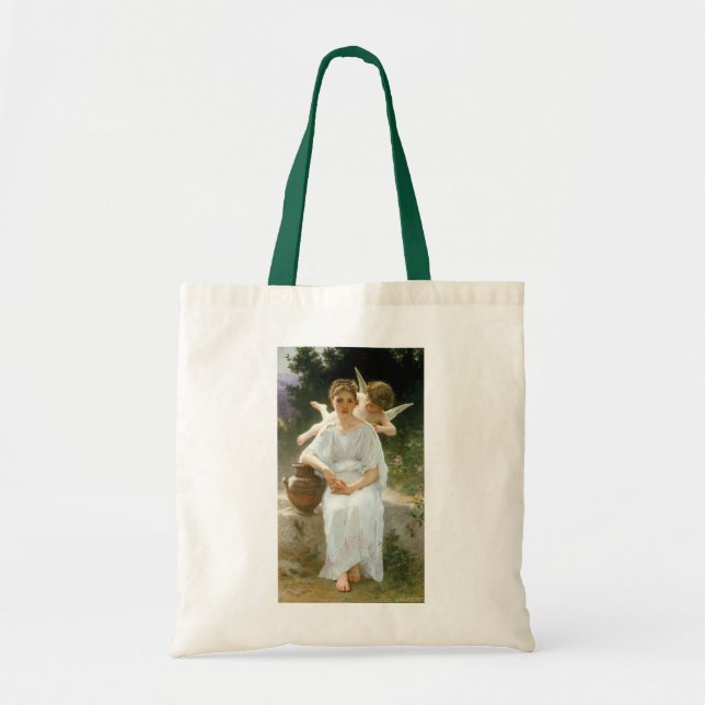 Whisperings of Love, First Reverie by Bouguereau Tote Bag (Front)