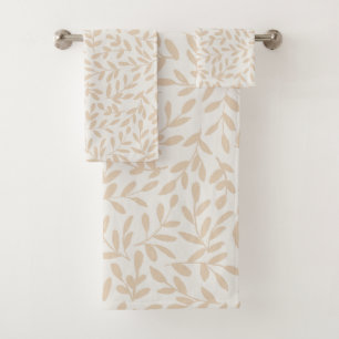 Whisperleaf-Subtle Botanical In Cream & Beige Bath Towel Set
