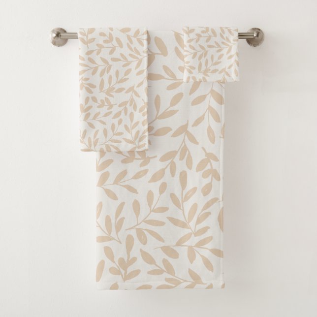 Whisperleaf-Subtle Botanical In Cream & Beige Bath Towel Set (Insitu)