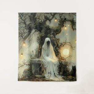  Whispers Beneath the Lantern Tree Halloween Tapestry