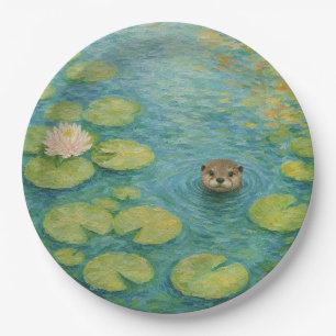 Whispers by the Lily Pond – Playful Otter Paper Plates