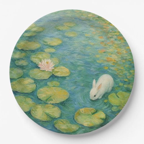 Whispers by the Lily Pond-White Rabbit Paper Plates