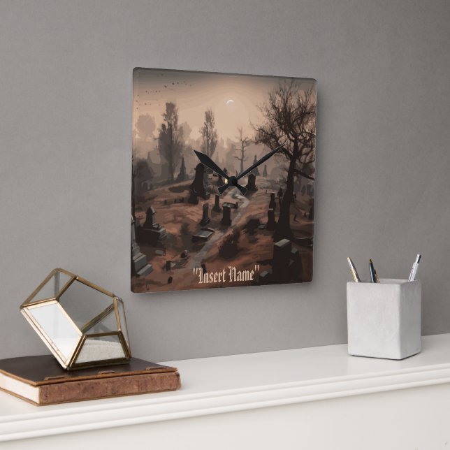 Whispers in the Dark: Terrifying Cemetery Ambience Square Wall Clock (Office)