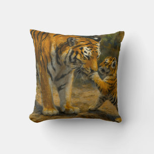 Whispers in the Wild – Tiger and Cub in Forest Throw Pillow