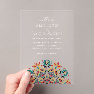 Whispers Lake Swan Lotus Flowers Mandala Wedding Acrylic Invitations