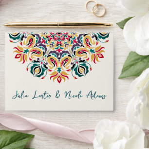 Whispers Lake Swan Lotus Flowers Mandala Wedding Envelope