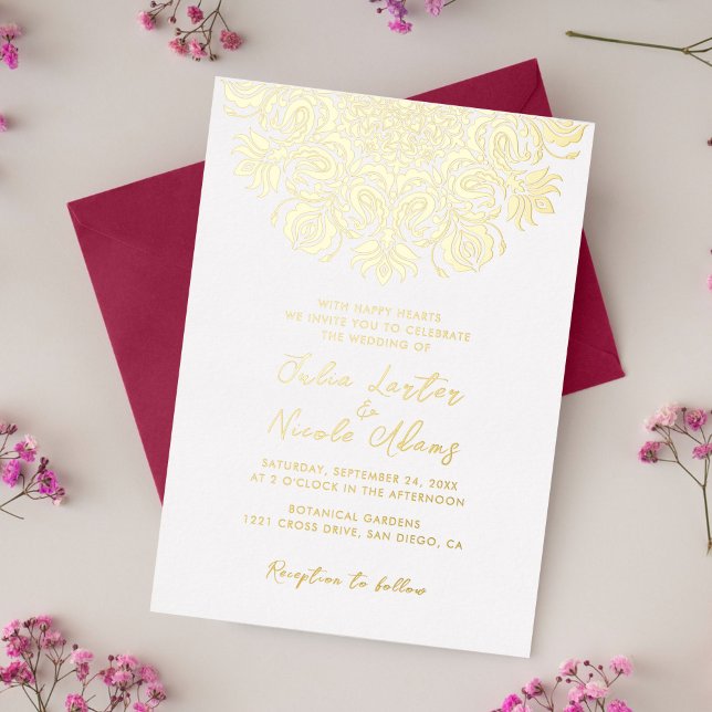 Whispers Lake Swan Lotus Flowers Mandala Wedding Foil Invitation (Creator Uploaded)