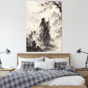 Whispers of Autumn   White Tiger and Wanderer Ink  Canvas Print