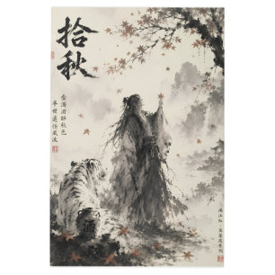 Whispers of Autumn   White Tiger and Wanderer Ink  Metal Print
