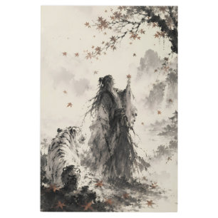Whispers of Autumn   White Tiger and Wanderer Ink  Metal Print