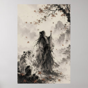 Whispers of Autumn   White Tiger and Wanderer Ink  Poster