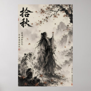 Whispers of Autumn   White Tiger and Wanderer Ink  Poster