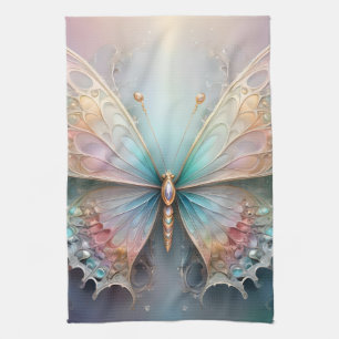 Whispers of Color: Pastel Fractal Butterfly Dream Kitchen Towel