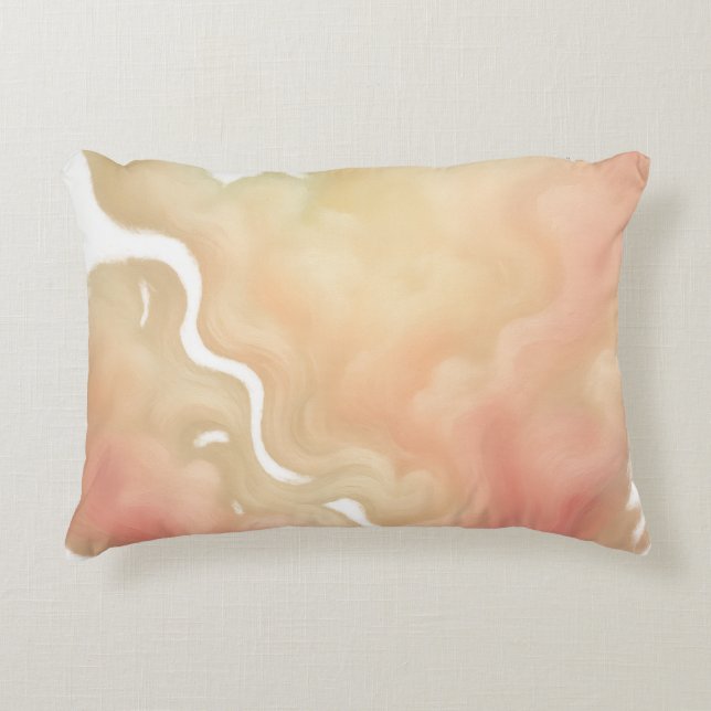 Whispers of Dawn Abstract Flow in Peach and Gold Accent Pillow (Front)