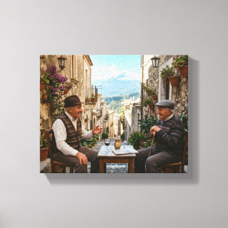 Whispers of Etna: Sicilian Elders in a Sun-Drenche Canvas Print