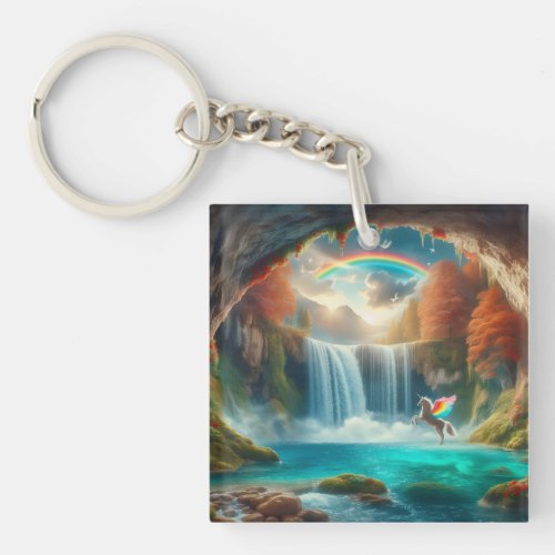 Whispers of Fantasy Unicorns Cascade in Autumn Keychain