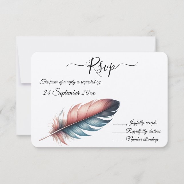 Whispers of Grace Feathered Elegance Minimalism RSVP Card (Front)