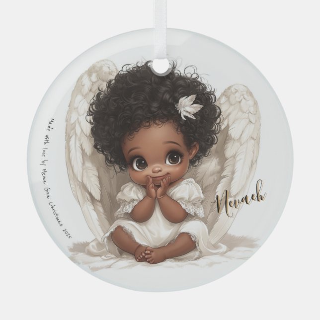 Whispers of Heaven: Angelic Innocence in Lace Glass Ornament (Front)