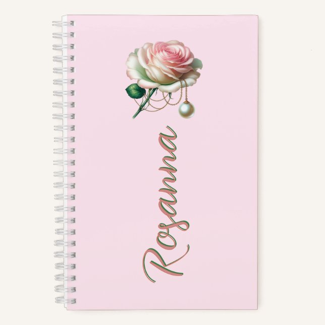 Whispers of June – Rose & Pearl Bookmark Notebook (Front)