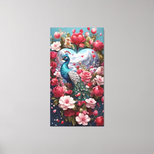 Whispers of Love Floral Elegance Peacock WallArt Canvas Print