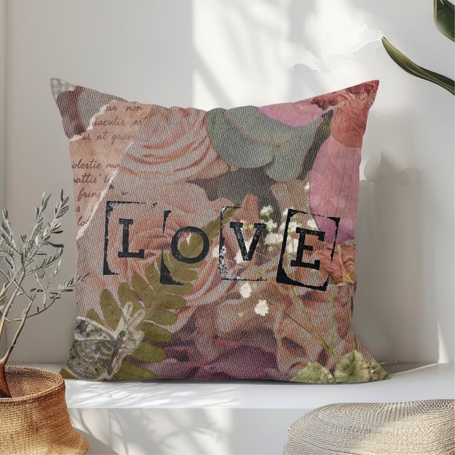 Whispers of Love: Nostalgic Rose Scrapbook Throw Pillow (Creator Uploaded)