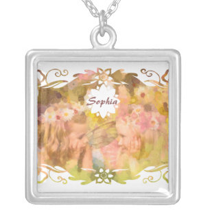Whispers of Magic: Two Fairy Friends in a Garden Silver Plated Necklace