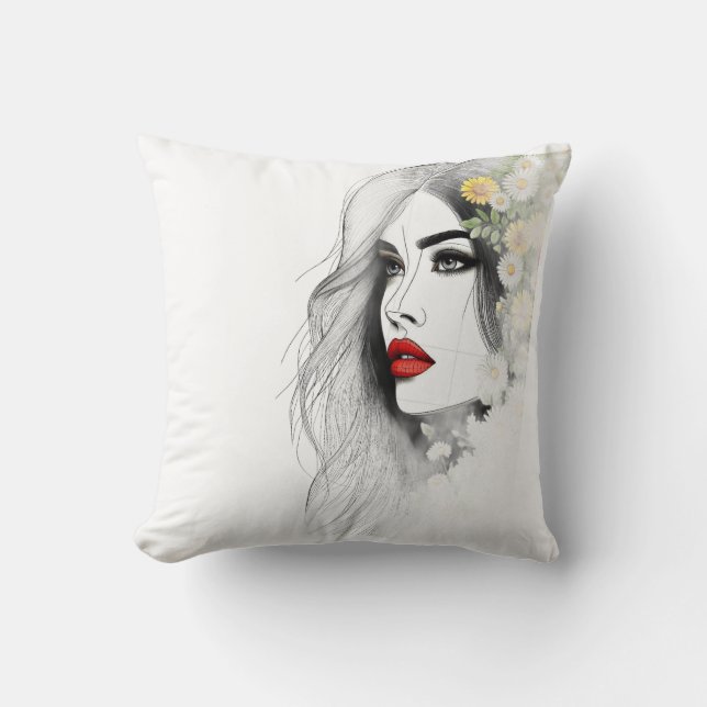 Whispers of Nature – Feminine Beauty in Bloom Throw Pillow (Front)
