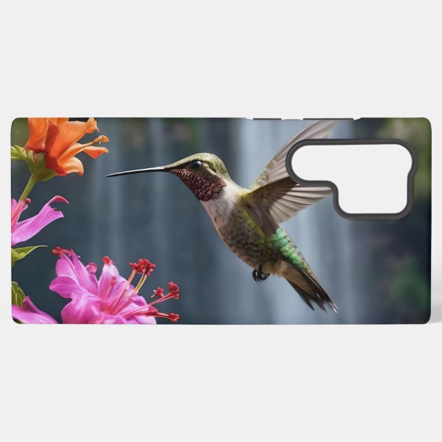 "Whispers of Nature: Hummingbird, Waterfall,  Samsung Galaxy Case (Back Horizontal)