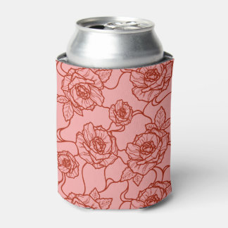 Whispers of Rose, Elegant Line Art Floral Pattern Can Cooler