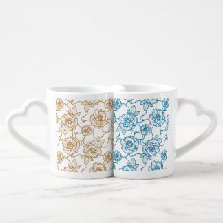 Whispers of Rose, Elegant Line Art Floral Pattern Coffee Mug Set