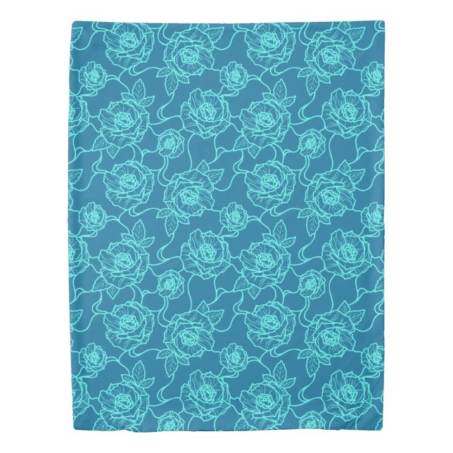 Whispers of Rose, Elegant Line Art Floral Pattern Duvet Cover (Front)