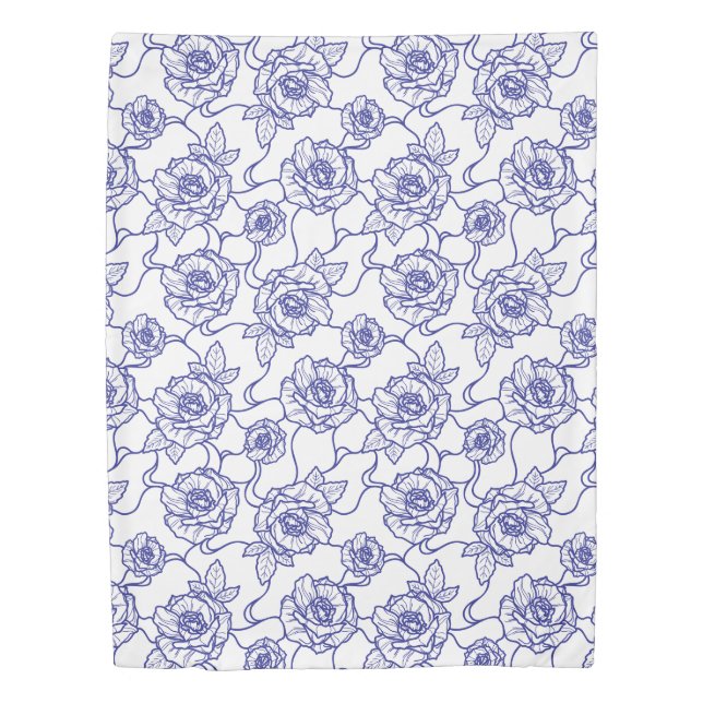Whispers of Rose, Elegant Line Art Floral Pattern Duvet Cover (Front)