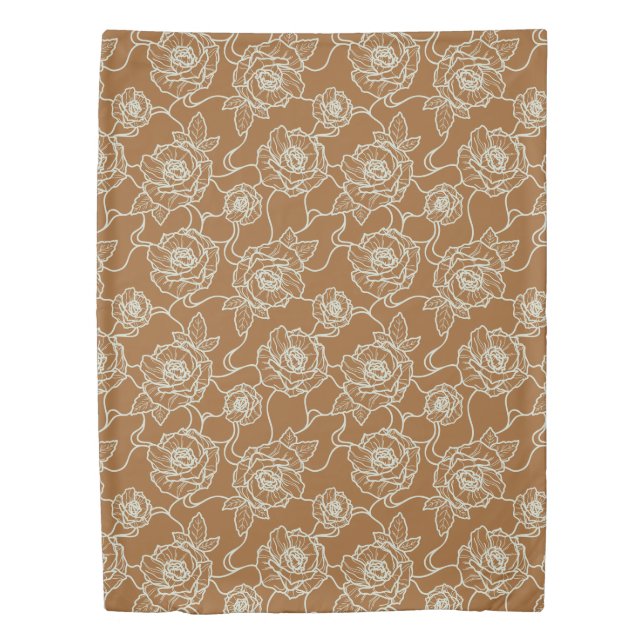 Whispers of Rose, Elegant Line Art Floral Pattern Duvet Cover (Front)
