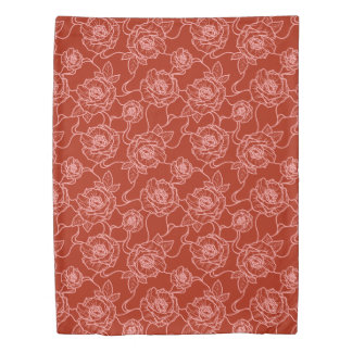 Whispers of Rose, Elegant Line Art Floral Pattern Duvet Cover
