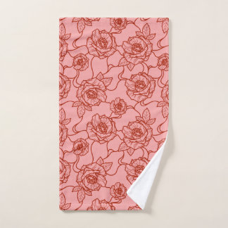 Whispers of Rose, Elegant Line Art Floral Pattern Hand Towel